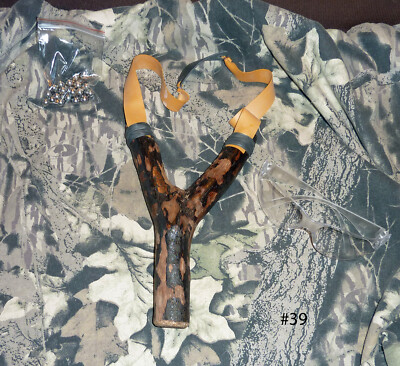 Hand carved/signed wooden (Buckthorn)  slingshot/catapult & 3M glasses/ammo pack