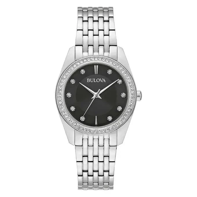 Bulova 96L317 Classic Crystal Stainless Steel Quartz Ladies Watch - New In Box