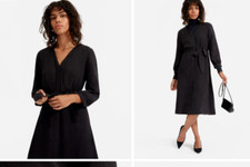 NWOT Everlane Sz 2 The Curpo Blouson Dress Black 100% Cupro Textured Material BP