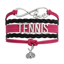 Tennis Bracelet – Infinity Love Tennis Jewelry with Racket Charm – Pink & Black