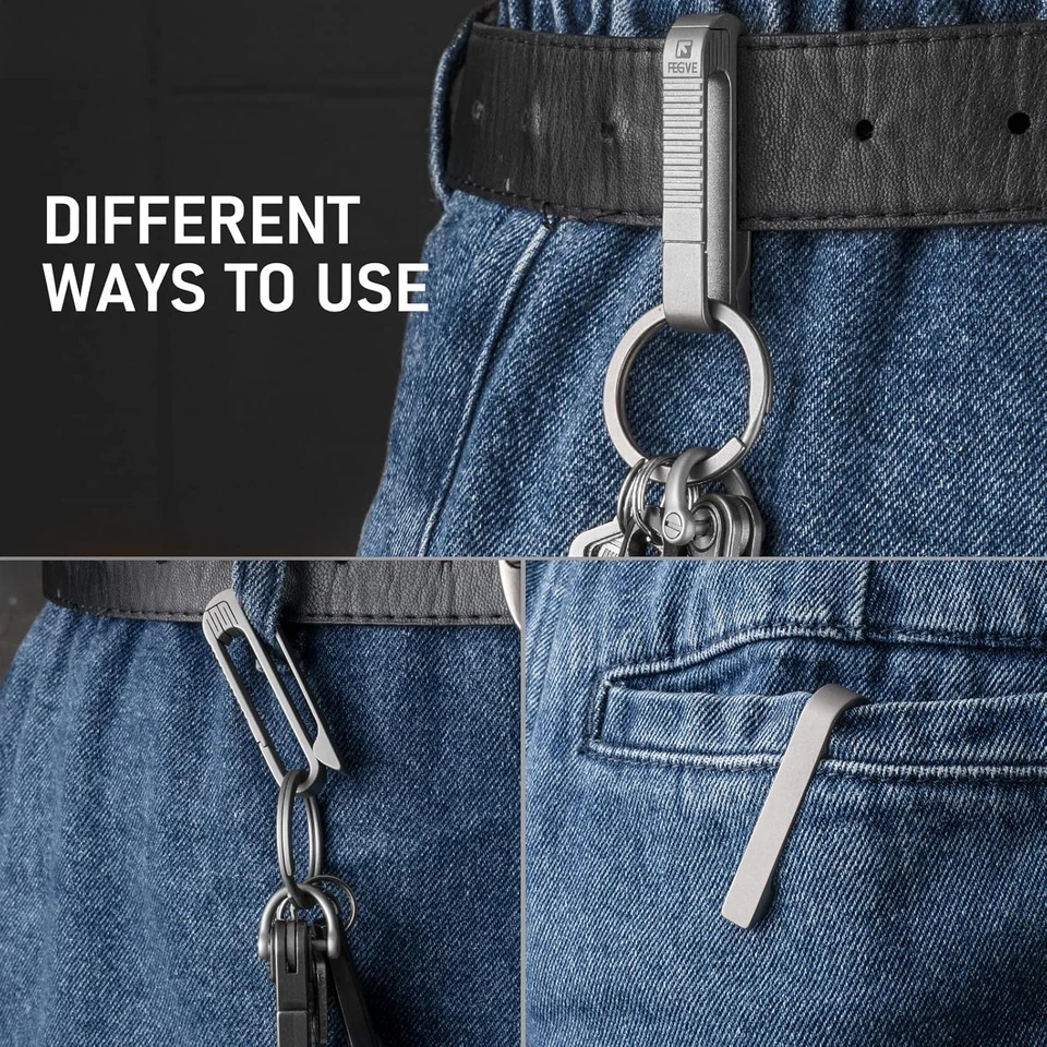 Porta llaves de cinturón de titanio, clip para llave de cinturón con llavero para llaves, gancho para llavero para  Foto 4 de 4