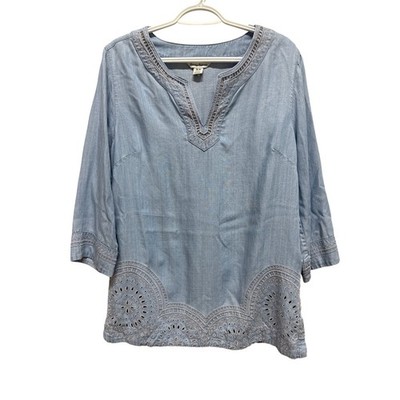 Tommy Bahama (Blue) Eyelet Tencel Lyocell Tunic Top Womens Size M
