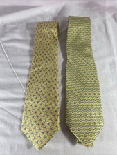 Vineyard Vines Men’s Tie Printed Fish And Prop Silk Yellow Made In USA Lot Of 2