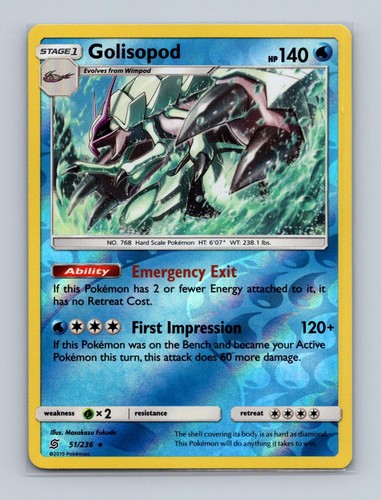 Pokemon 2019 Unified Minds Golisopod 51/236 Rare Rev. Holo NM