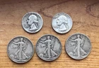 US Silver 5 Coin Lot⭐️Includes 1937-D Walking Liberty Half Dollar