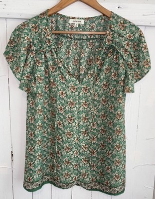Max studio women s size small blouse green floral short flutter sleeves