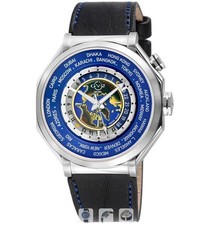 GV2 Marchese 3 Time Zones Leather Strap Watch, 44mm BLUE