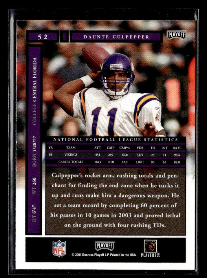 2004 Playoff Honors Daunte Culpepper #52 - Image 2 of 2