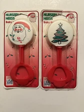Vintage 1997 Nursery Needs Baby Christmas Rattles Santa And Xmas Tree