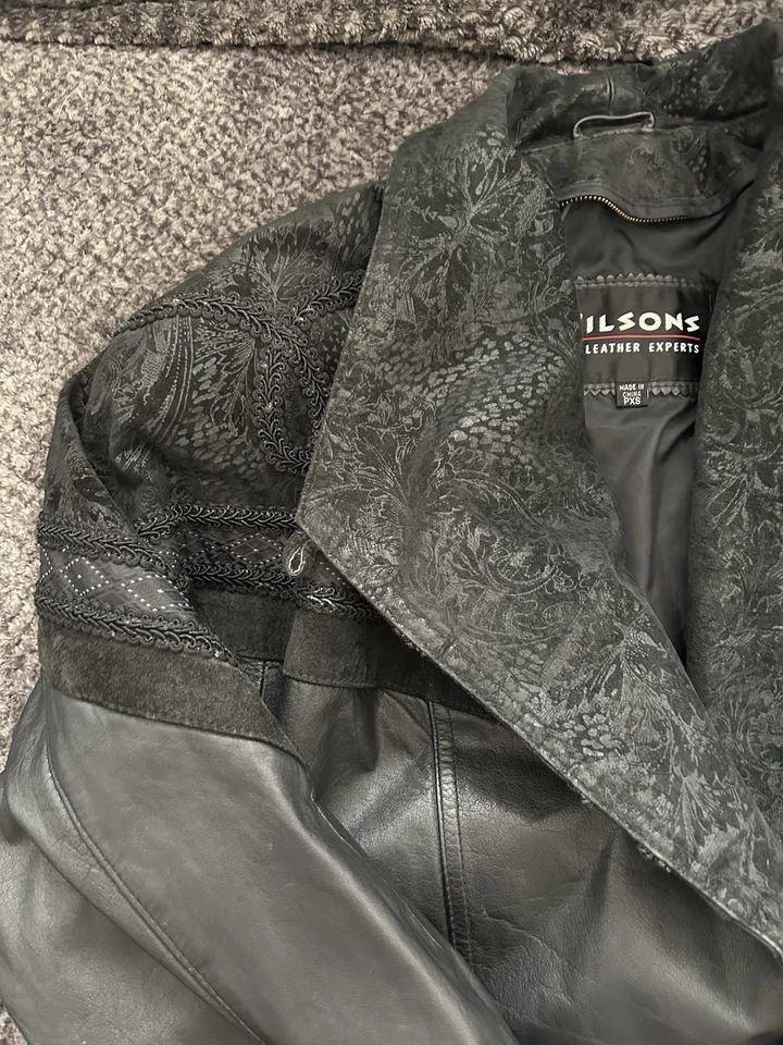 Abrigo largo negro vintage Wilsons de cuero para mujer pequeño extra pequeño gamuza cachemira Foto 2 de 4