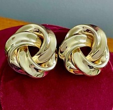 Large 1980s Runway Love Knot Earrings Pierced Sculptural Gold Tone Statement