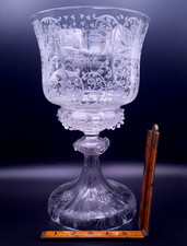 Victorian Glass goblet/vase rasberry prunts etched ,engraved Unique centre piece