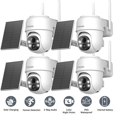 4 Pack 3MP Solar Security Camera Outdoor Wireless WiFi 360°Pan/Tilt AI Detection