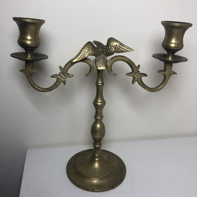 VTG Colonial Solid Brass American Bald Eagle Double Headed Candelabra