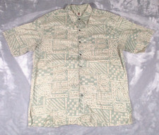Vtg Tori Richard Hawaiian Shirt Mens XL Green & Cream Geometric Aloha USA Made