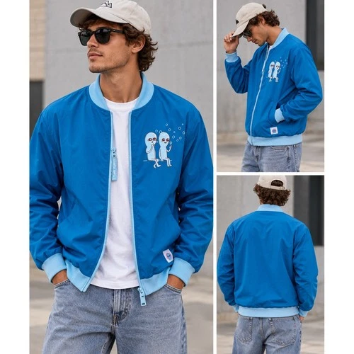 Strange Planet Bomber Jacket Mens XL Blue Nathan W Pyle Alien Graphic Streetwear - product listing photo