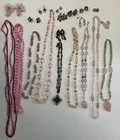 Vintage Costume Jewelry Lot 10 Pairs Earrings and 9 Necklaces Pinks and Purple