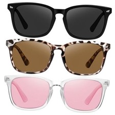 Ougenni Sunglasses for Women Men Vintage HD Vision Black Grey tea Leopard pink