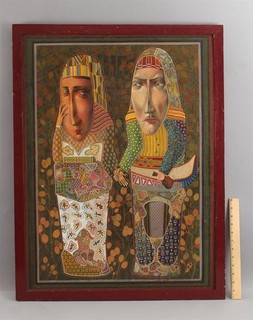 DEVI ZALDASTANISHVILI Expressionist Georgisn Oil Painting Egyptian Sarcophagi?