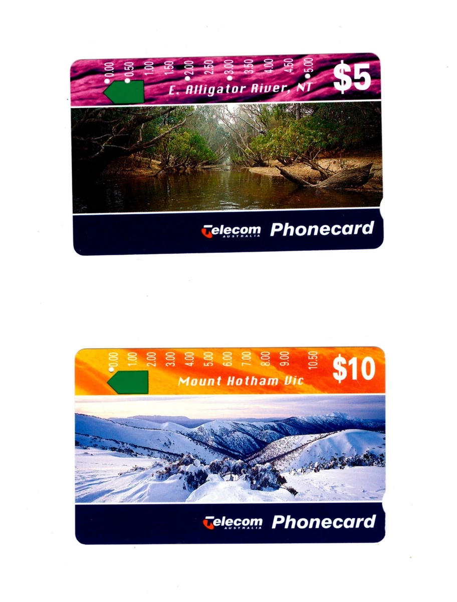 Telecom Phonecards $5 E. Alligator River N.T & $10 Mount Hotham Vic