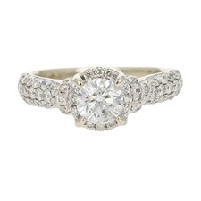 1.24ctw Round Cut Diamond Halo Engagement Ring 14k White Gold Size 5.25