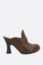 BURBERRY Brown Leather Potter Clogs Mules New Authentic