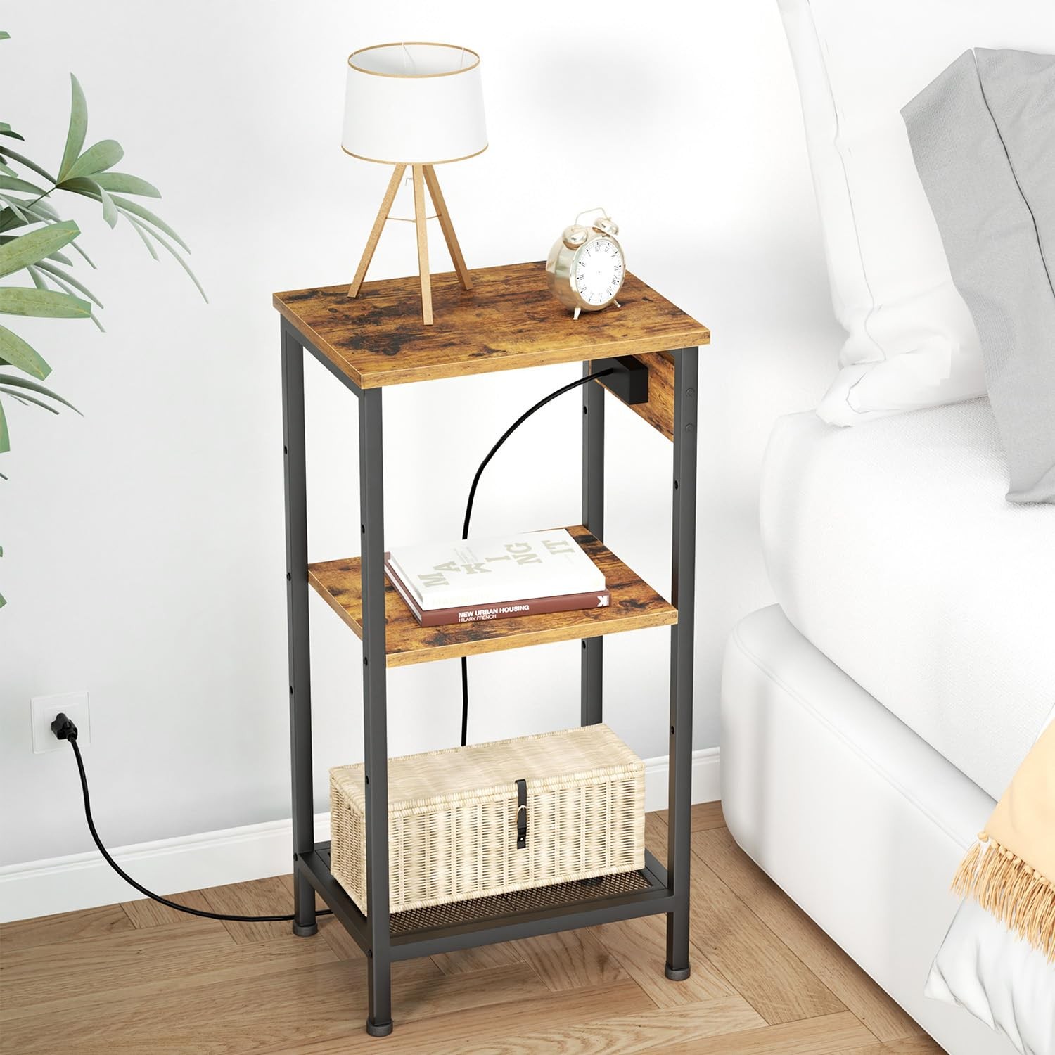 Creso hom Tall End Table with Fast Charging Station 3 Tier Narrow Side Table ...