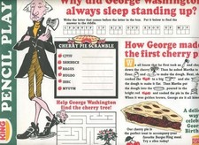 Burger King Placemat George Washington 1988 Cherry Pie