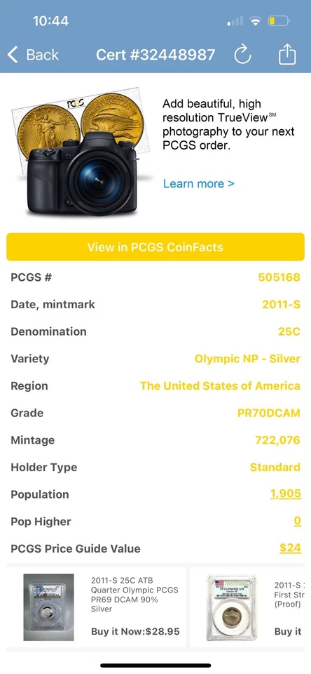 2011-S 25c SILVER PCGS PR70DCAM OLYMPIC NATIONAL PARK QUARTER PROOF DEEP CAMEO - Image 3 of 3