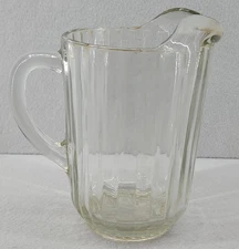 Heavy Glass Pitcher 8 1/2” Tall Ribbed MCM Design Elegant Functional