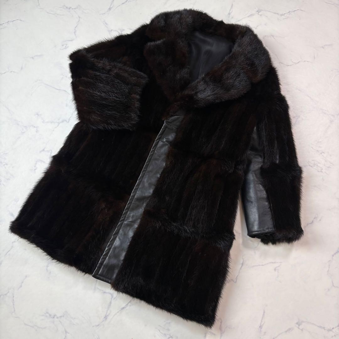 Demi Buff Mink and Cowhide Combination Coat Unisex Open Front From Japan