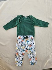 Green Long Sleeve One Piece and Floral Pants Set for Little Girls Size 2T