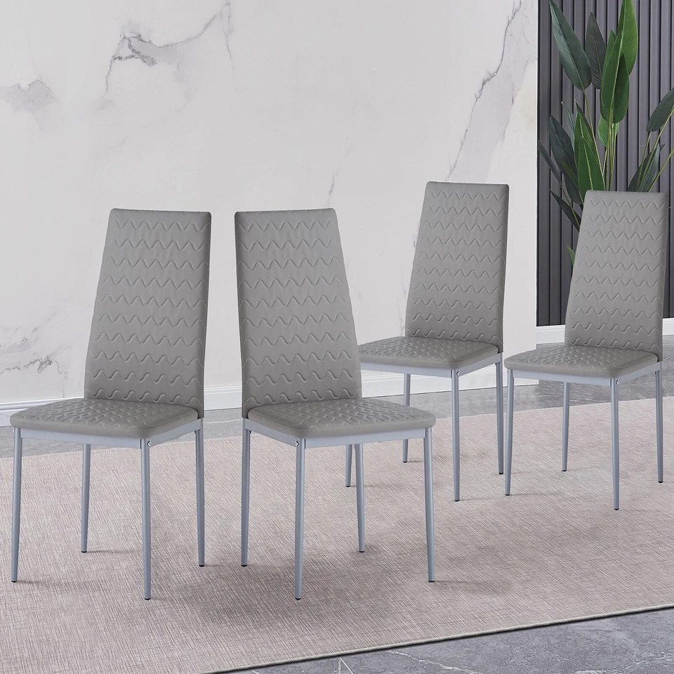 4x Grey Faux Leather Dining Chairs & Grey Tempered Glass Dining Table Dining Set - Image 2 of 4
