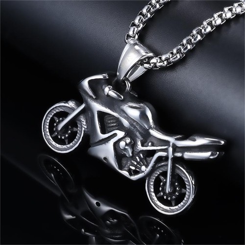 Vintage Biker Stainless Steel Motorcycle Pendant Necklace Chain - Picture 4 of 6