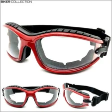 MOTORCYCLE Day Night Riding Padded Safety Protective GOGGLES Eyewear Clear Lens
