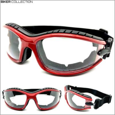 MOTORCYCLE Day Night Riding Padded Safety Protective GOGGLES Eyewear Clear Lens