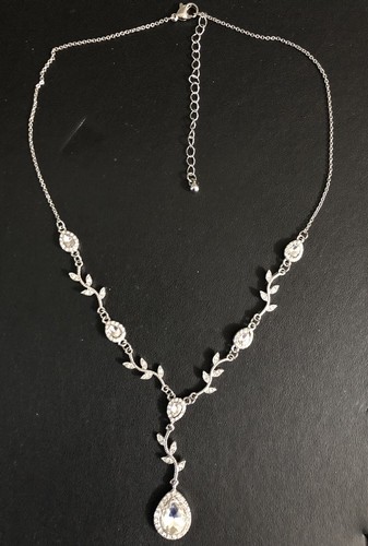 Wedding bridal necklace vine leaf cubic zirconia