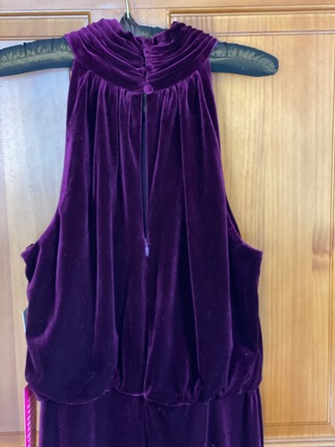 ELIZA J Ciruela Terciopelo Terciopelo Plisado Cuello Simulado Blusa Halter Vestido Talla 12 ¡Nuevo! - Imagen 13 de 24
