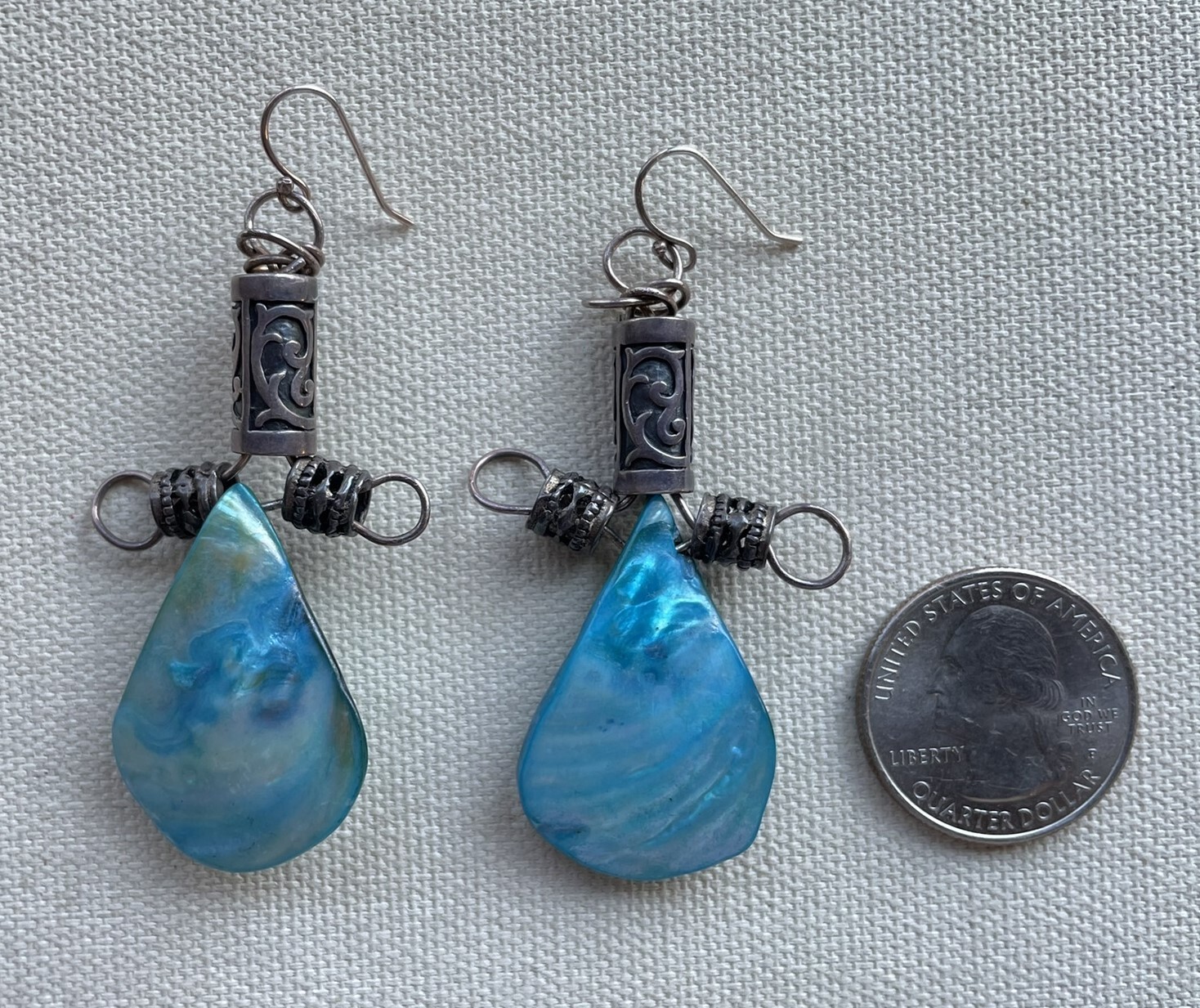 Statement Boho Shell Earring Sterling Rustic Dang… - image 8