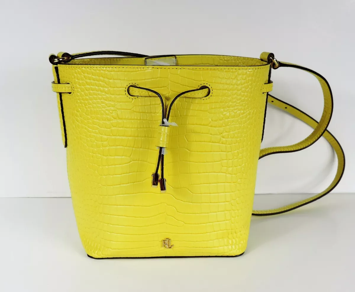 New Ralph Lauren Dryden Mini Debby II Leather Drawstring Bag lemon
