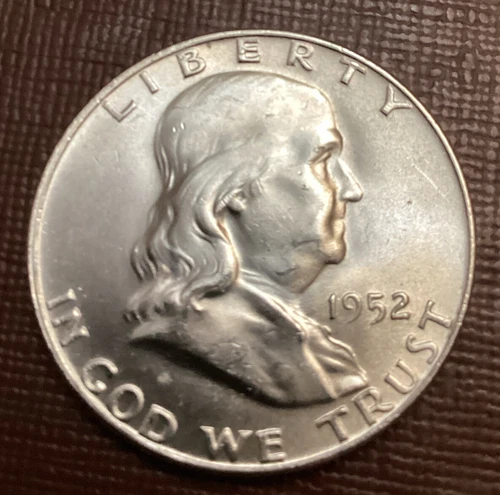 1952 D Franklin Half Dollar, 90% Silver, MS, Bell Lines, Luster BU