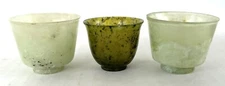 Antique Chinese Natural Jade Cups Lot Of 3