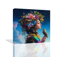 Dream Girl Poster Prints Wear Colorful Flowers on Their Heads Canvas Wall Art 36