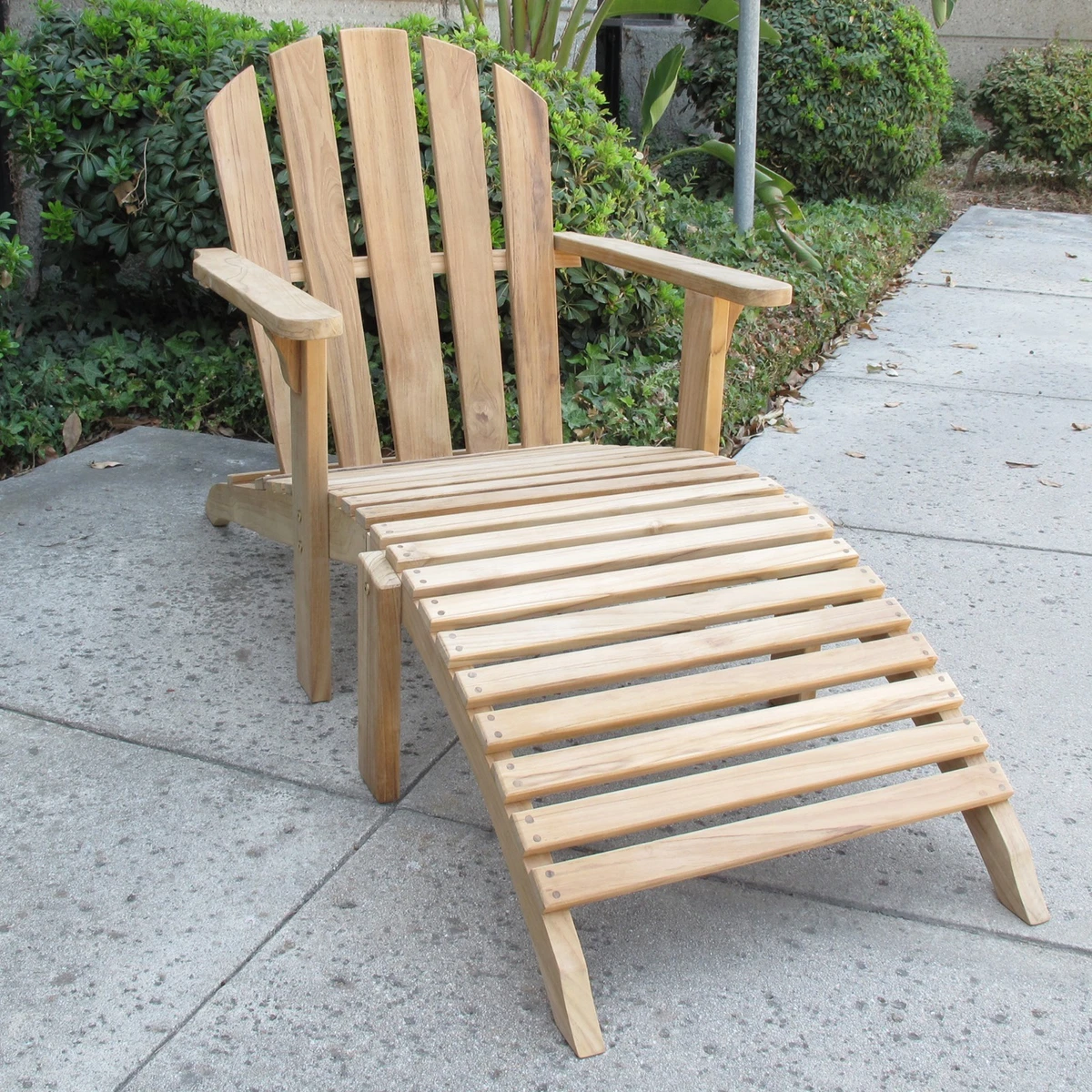 Teak Adirondack chair with footstool