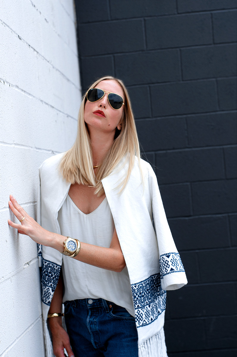 Kimono Zara Brodé Franges Bleu Et Blanc - Taille M - Parfait Pour Les Bloggers