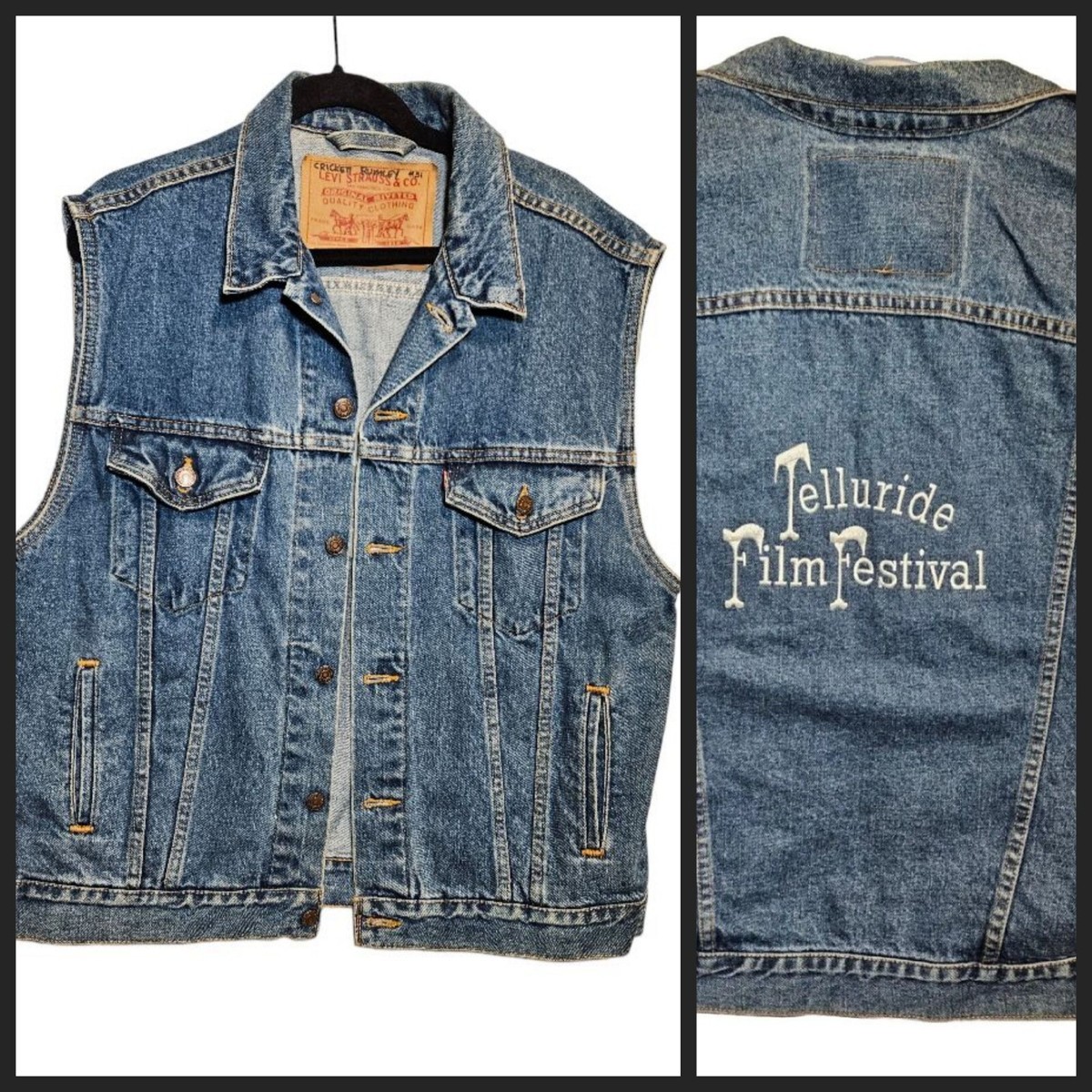 Telluride Film Levis Vintage Denim Vest LARGE 70595-4891 USA Telluride Film Levis Vintage Denim Vest LARGE 70595-4891 USA