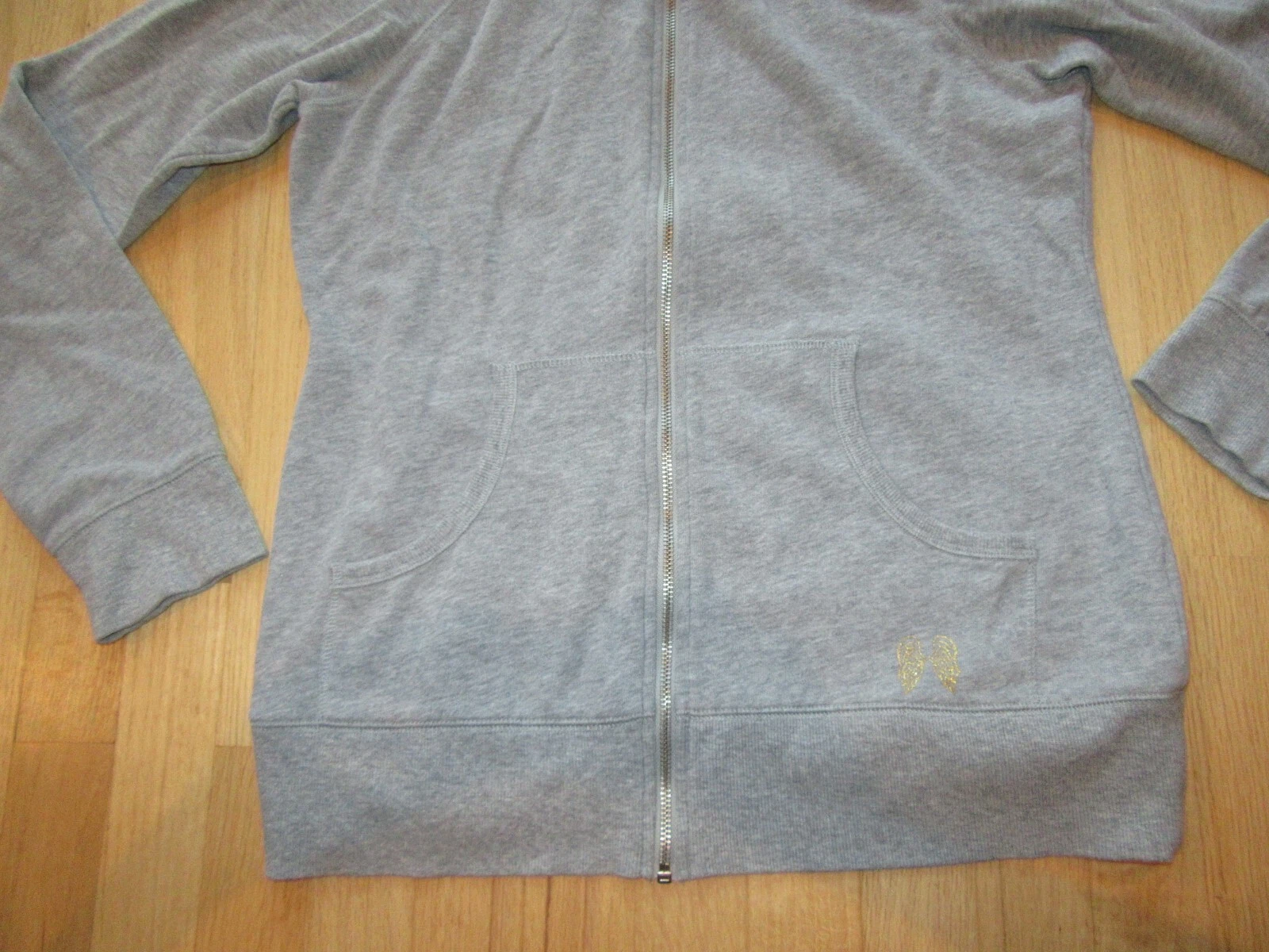 UNDERCOVER 18A RARA FELPA CON CAPPUCCIO VICTORIA'S SECRET GRIGIO LOGO BLING TAGLIA LARGE!