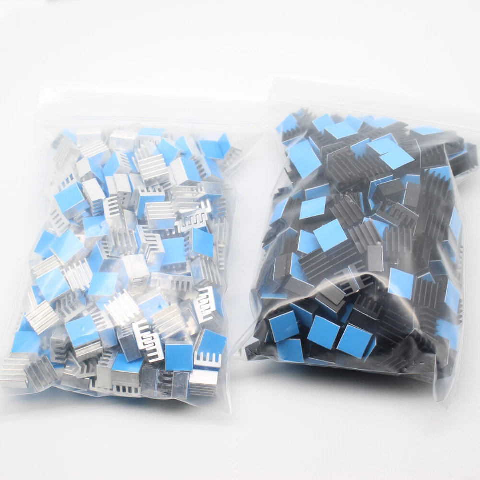 Aluminum Heatsink 8.8*8.8*5mm Silver / Black Anodized With Thermal Tape Applied. - Image 2 of 4