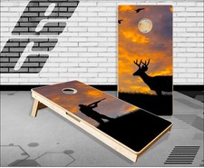 Riffle Deer Hunter Sunset Cornhole Boards Bean Bag Toss Game