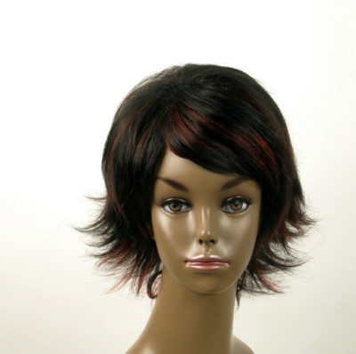 Perruque Afro Courte 100% Cheveux Naturels - Noir/Rouge Méchée - Taille Moyenne - Neuve